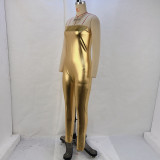 Women's Autumn And Winter Metallic Sexy Straps Tight Fitted Jumpsuit