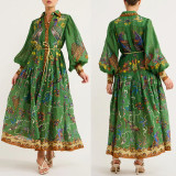 Autumn Printed Printed Long Sleeve Button Up Long Dress For Women