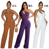 Women's Style Fashionable Solid Color Jumpsuit Slim One Shoulder One Piece Wide Leg Pants