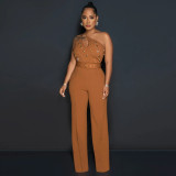 Women's Style Fashionable Solid Color Jumpsuit Slim One Shoulder One Piece Wide Leg Pants
