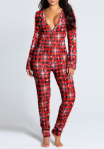 Autumn And Winter Button Flip Adult Pajamas Printed Christmas Long-Sleeved Home Clothes Jumpsuit Autumn And Winter Button Flip Adult Pajamas Printed Christmas Long-Sleeved Home Clothes Jumpsuit