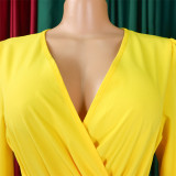 V-Neck Chic Elegant Slim Waist Belted Pleated High Waist Plus Size Dress