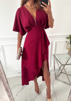 Casual V-Neck Solid Color Irregular Dress For Women Casual V-Neck Solid Color Irregular Dress For Women