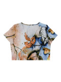 Fallen Leaves Print V-Neck Short Sleeve Casual Dress
