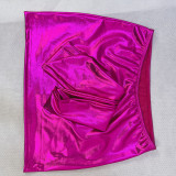 Women's Fashion Shiny Sexy One Shoulder Top Stretch Bodycon Skirt Two Piece Set