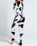 Autumn And Winter Button Flip Adult Pajamas Printed Christmas Long-Sleeved Home Clothes Jumpsuit