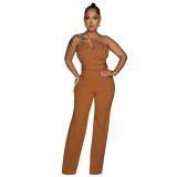 Women's Style Fashionable Solid Color Jumpsuit Slim One Shoulder One Piece Wide Leg Pants