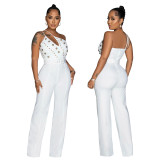 Women's Style Fashionable Solid Color Jumpsuit Slim One Shoulder One Piece Wide Leg Pants