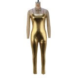 Women's Autumn And Winter Metallic Sexy Straps Tight Fitted Jumpsuit