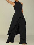 Women's OL Sleeveless Irregular Top Wide Leg Pants Two-Piece Suit