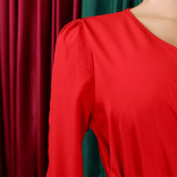 V-Neck Chic Elegant Slim Waist Belted Pleated High Waist Plus Size Dress