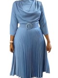 Autumn Women's Fashion African Plus Size Solid Color Pleated Dress