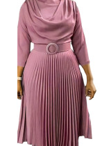 Autumn Women's Fashion African Plus Size Solid Color Pleated Dress Autumn Women's Fashion African Plus Size Solid Color Pleated Dress