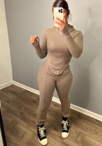 Women's Autumn And Winter Tight Fitting Hooded Long Sleeve Top And Pants Casual Two Piece Set