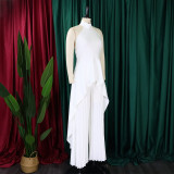 Women's OL Sleeveless Irregular Top Wide Leg Pants Two-Piece Suit