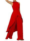Women's OL Sleeveless Irregular Top Wide Leg Pants Two-Piece Suit