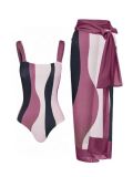One-Piece Bikini Swimsuit With Sun Protection Mesh Skirt Beach Holidays Two Piece Swimwear Set For Women