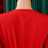 V-Neck Chic Elegant Slim Waist Belted Pleated High Waist Plus Size Dress