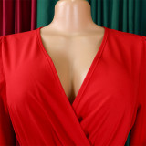 V-Neck Chic Elegant Slim Waist Belted Pleated High Waist Plus Size Dress