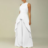 Women's OL Sleeveless Irregular Top Wide Leg Pants Two-Piece Suit