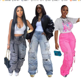 Denim Cargo Pants Multi-Pocket Pants Retro Casual Pocket Pants