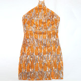 Fashionable Lace-Up Halter Low Back Sexy Women's Sequin Party Dress