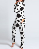 Autumn And Winter Button Flip Adult Pajamas Printed Christmas Long-Sleeved Home Clothes Jumpsuit
