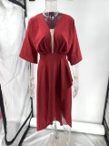 Casual V-Neck Solid Color Irregular Dress For Women