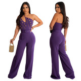 Women's Style Fashionable Solid Color Jumpsuit Slim One Shoulder One Piece Wide Leg Pants