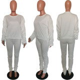Autumn And Winter Women's Solid Color Long Sleeve Pleated Fashion Two-Piece Pants Set