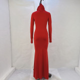 Women Autumn Solid Hooded Long Sleeve Dress