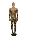 Women Long Sleeve Printed Bodysuit and Pant Two-piece Set