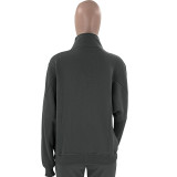 Women Autumn and Winter Solid Stand Collar Cardigan Long Sleeve Top and Casual Pants Two-piece Set