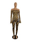 Women Long Sleeve Printed Bodysuit and Pant Two-piece Set