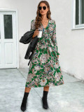 Women crossover v-neck long sleeve dress