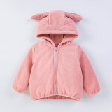 Girl Warm Flannel Cute Rabbit Hooded Jacket