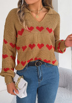Women Fall/Winter Casual V-neck Balloon Sleeve Heart Print Sweater Women Fall/Winter Casual V-neck Balloon Sleeve Heart Print Sweater