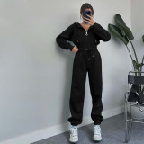 Women Autumn and Winter Zipper Hoodies and Pant Casual Sports Two-piece Set