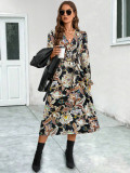 Women crossover v-neck long sleeve dress