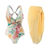 Women Sexy Backless Bikini Print One Piece Swimwear