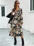 Women crossover v-neck long sleeve dress