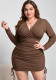 Plus Size Women Long Sleeve V-Neck Sexy Bodycon Dress
