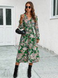 Women crossover v-neck long sleeve dress