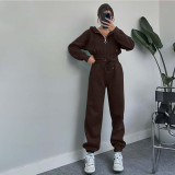 Women Autumn and Winter Zipper Hoodies and Pant Casual Sports Two-piece Set