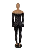 Women Long Sleeve Printed Bodysuit and Pant Two-piece Set