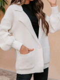 Solid Color Cardigan Turndown Collar Long-Sleeved Knitting Coat Autumn And Winter Fashion Sweater