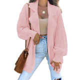 Solid Color Cardigan Turndown Collar Long-Sleeved Knitting Coat Autumn And Winter Fashion Sweater
