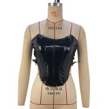 Women's Autumn And Winter Sexy Metallic Color Lace-Up Strapless Vest Fishbone Waist Vest For Women
