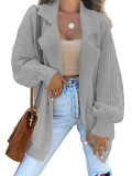 Solid Color Cardigan Turndown Collar Long-Sleeved Knitting Coat Autumn And Winter Fashion Sweater