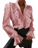 Women's Summer Ruffled Bell Bottom Pleated Sleeve Long Sleeve Shirt